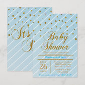Sweet Baby Blue & Gold Confetti | Babydusche Einladung (Vorne/Hinten)