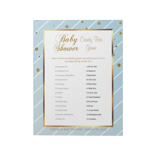 Sweet Baby Blue und Gold Confetti - Candy Bar Notizblock (Rotiert)