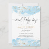 Sweet Baby Boy Aquarellblau Golddusche Einladung (Vorderseite)