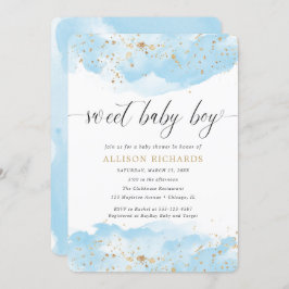 Sweet Baby Boy Aquarellblau Golddusche Einladung