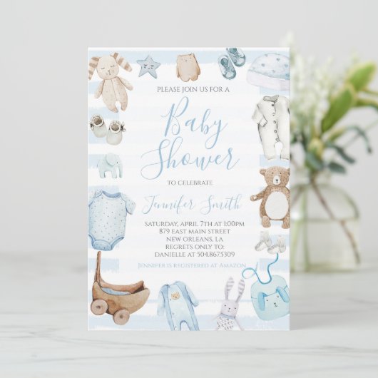 Sweet Baby Boy Baby Dusche Einladung (Stehend Vorderseite)