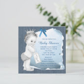 Sweet Baby Boy Blue Denim Baby Dusche Einladung (Stehend Vorderseite)