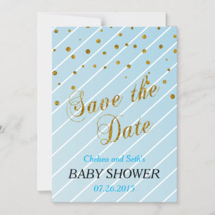 Sweet Baby Boy Blue & Gold Confetti   Babydusche Magneteinladung