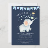 Sweet Baby Boy Elephant Baby Dusche Einladung (Vorderseite)
