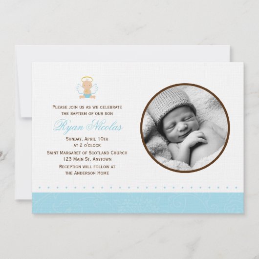 Sweet Baby Boy Foto Taufe Einladung (Vorderseite)