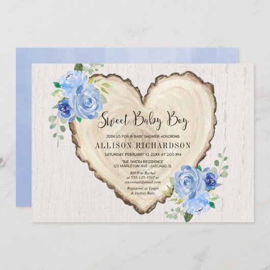 Sweet baby Boy rustic Valentine Herzdusche Einladung (Vorne/Hinten)