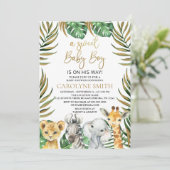 Sweet Baby Boy Safari Jungle Animals Baby Dusche Einladung (Stehend Vorderseite)
