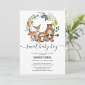 Sweet Baby Boy Woodland Animals Kinderdusche Einladung (Stehend Vorderseite)