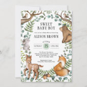 Sweet Baby Boy Woodland Forest Animals Dusche Einladung (Vorderseite)