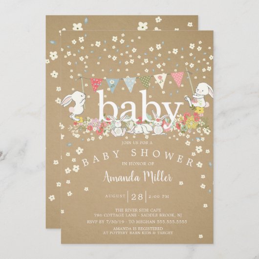 Sweet Baby Bunnies Neutral Baby Dusche Einladung (Vorne/Hinten)