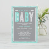 Sweet Baby Chic Typ Aqua Blue Gray Baby Dusche Einladung (Stehend Vorderseite)