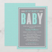 Sweet Baby Chic Typ Aqua Blue Gray Baby Dusche Einladung (Vorne/Hinten)