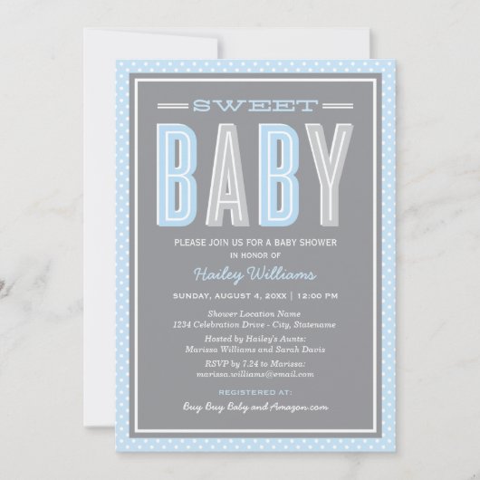 Sweet Baby Chic Typ Blau und Grau Dusche Einladung (Vorderseite)