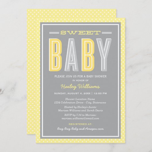 Sweet Baby Chic Typ Gelb und Graudusche Einladung (Vorne/Hinten)