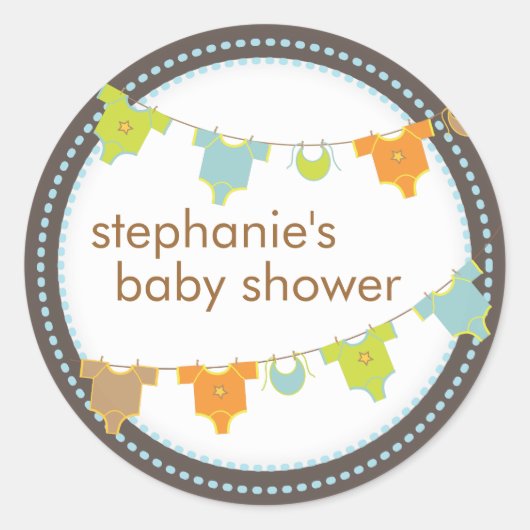 Sweet Baby Clothes LIne Boy Baby Showaufkleber Runder Aufkleber (Vorderseite)