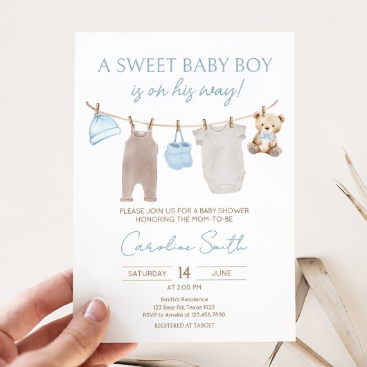 Sweet Baby Clothesline Babydusche Einladung