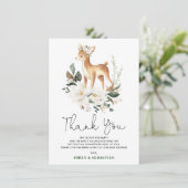 Sweet Baby Deer Ivory Blumengrün Dusche Dankeskarte (Stehend Vorderseite)
