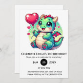Sweet Baby Dragon mit Herzballon Geburtstag Einladung (Vorne/Hinten)