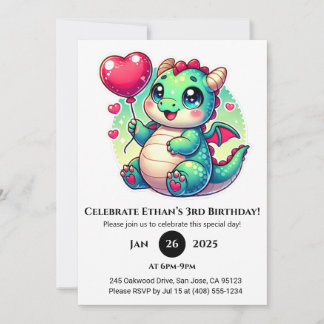 Sweet Baby Dragon mit Herzballon Geburtstag Einladung