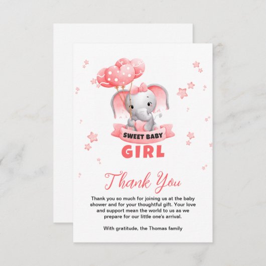 Sweet Baby Elephant Baby Dusche Dankeskarte (Vorne/Hinten)