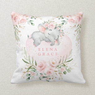 Sweet Baby Elephant Blush Pink Blumengrün Kissen