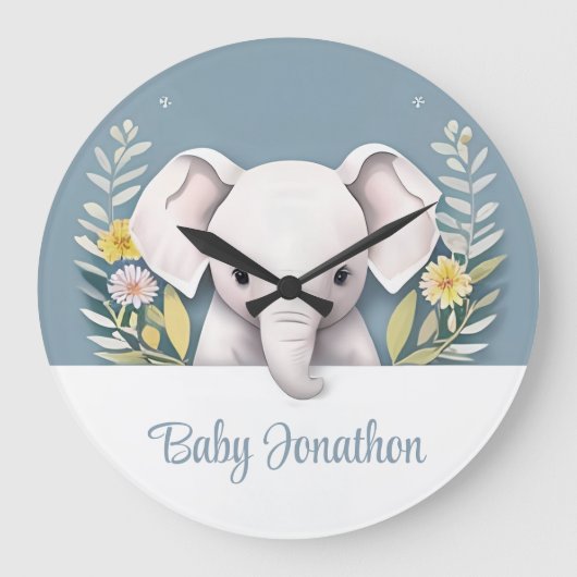 Sweet Baby Elephant Große Wanduhr (Vorderseite)