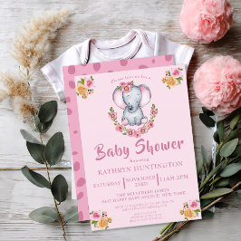 Sweet Baby Elephant Pink Boho Floral Baby Dusche Einladung