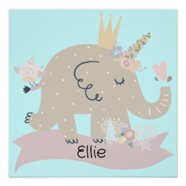 Sweet Baby Elephant Unicorn Individuelle Name Poster