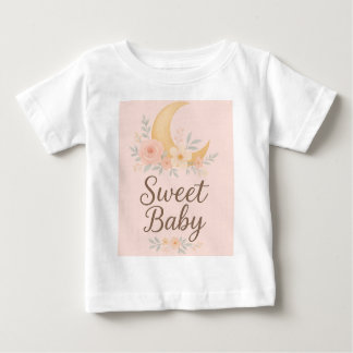 Sweet Baby Floral Moon Design – Gentle Pastel Nurs Baby T-shirt