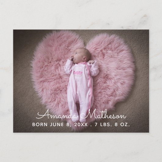 Sweet Baby Foto Script Name Overlay Birth Ankündigungspostkarte (Vorderseite)