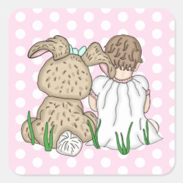 Sweet Baby Girl and Easter Bunny Polka Dot Quadratischer Aufkleber