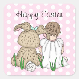 Sweet Baby Girl and Oaster Bunny Happy Oaster Quadratischer Aufkleber