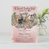 Sweet Baby Girl Animals Tropical Safari Dusche Einladung (Stehend Vorderseite)
