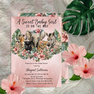 Sweet Baby Girl Animals Tropical Safari Dusche Einladung