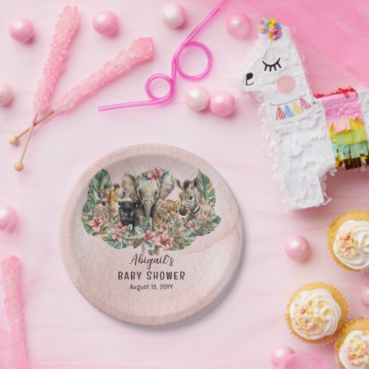 Sweet Baby Girl Animals Tropical Safari Dusche Pappteller (Party)