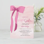 Sweet Baby Girl Blush Pink Bow Baby Dusche Einladung (Stehend Vorderseite)
