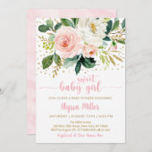 Sweet Baby Girl Boho Floral Pink Gold Baby Dusche Einladung (Vorne/Hinten)