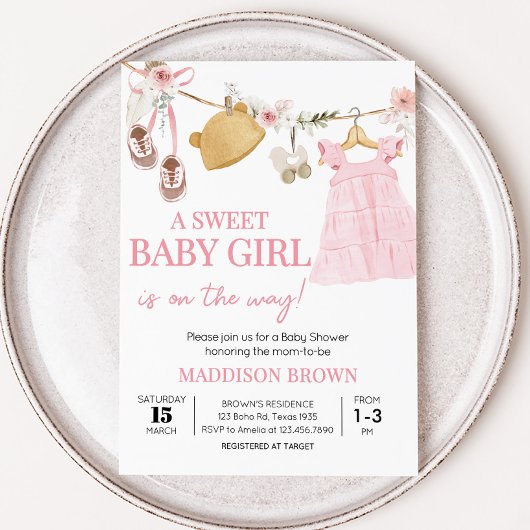 Sweet Baby Girl Boho Kleidung Babydusche Einladung