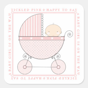Sweet Baby Girl Carriage Baby Dusche in Pink Quadratischer Aufkleber