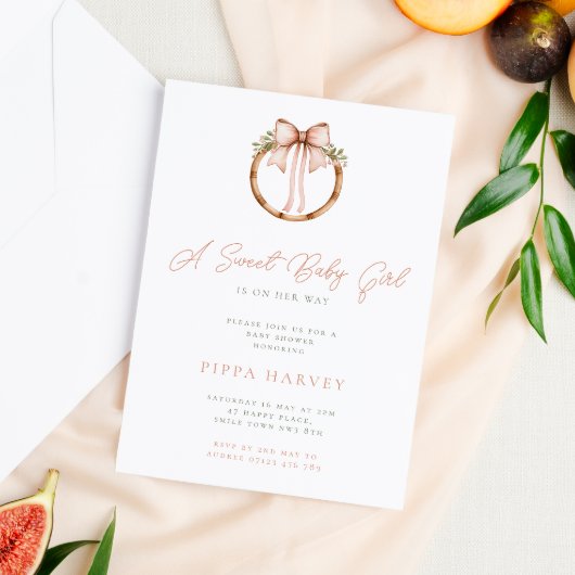Sweet Baby Girl Coquette Bow & Hoop Baby Dusche Einladung