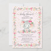 Sweet Baby Girl Elephant Baby Shower Einladung (Vorderseite)