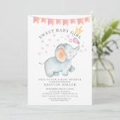 Sweet Baby Girl Elephant Baby Shower Einladung (Stehend Vorderseite)