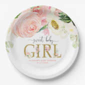 Sweet baby Girl errötet pinkfarbene Blütendusche Pappteller (Vorderseite)