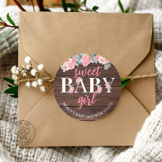 Sweet Baby Girl Floral Round Sticker