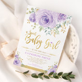 Sweet Baby Girl Lila Gold Blumengrün Dusche Einladung