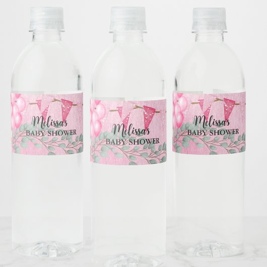 Sweet Baby Girl Pink Ballon Eukalyptus Custom Wasserflaschenetikett