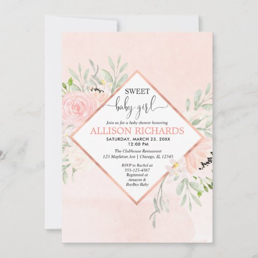 Sweet Baby Girl Rosa Rosa Rosa Einladung (Vorderseite)