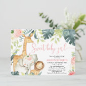 Sweet baby girl Safari Dschungeltiere Baby Dusche Einladung (Stehend Vorderseite)