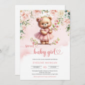 Sweet baby Girl Teddy Bärenblüte Frühlingsblumen Einladung (Vorne/Hinten)
