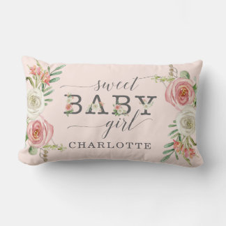 Sweet Baby Girl | Watercolor Blush n White Floral Lendenkissen